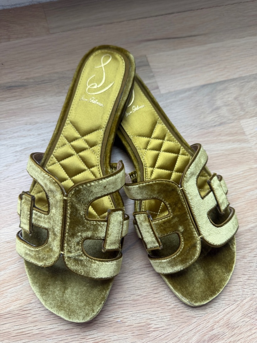 Sold out! Sam Edelman Green Chartreuse Velvet Slide Sandals